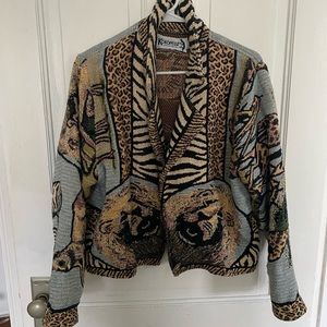 Cropped tapestry animal jacket